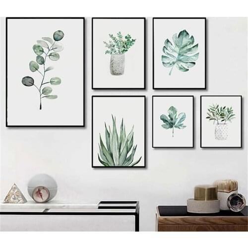 Tropical Plants Poster Potted Aloe Green Eucalyptus Leafs Picture Wall Art Nordic Style Paintings for Living Room Home Decor