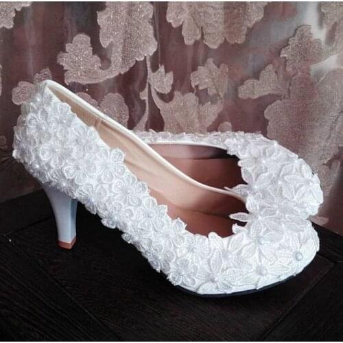 White laces shoes woman bridal brides female womans spring autumn platforms wedding laces pumps shoes womens plus size