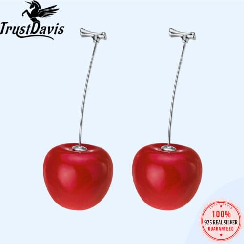 Trusta Fashion Genuine 925 Sterling Silver Charms Fine Fruit Cherry Stud Earrings For Women Silver 925 Earring Jewelry DA163