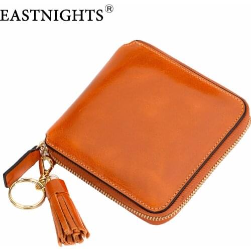 EASTNIGHTS Cowhide Leather Tassel Women Wallet Short Pocket Wallet Coin Purse Card Holder Wallet Female Wallet TW1330