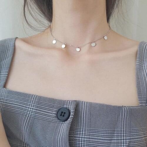 Boho Wedding Gift Round Drop Charm Choker Necklace 925 Sterling Silver Tassel Necklace For Women Girl Gift