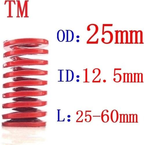1Pcs Red Medium Load Spiral Stamping Compression Die Spring Outer Diameter 25mm Inner Diameter 12.5mm Length 25-60mm