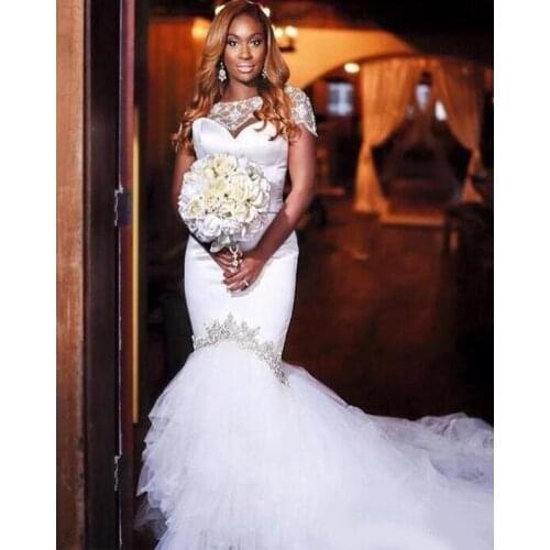 2020 Lace Floral Long Train Mermaid Beach Wedding Dresses Custom Make V-neck Full length Fishtail Bridal Wedding