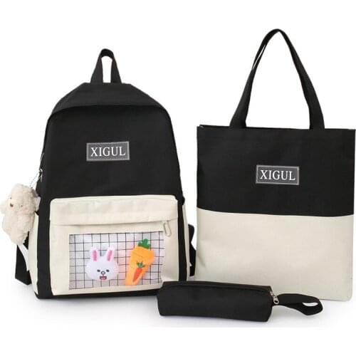 3 Pcs set Womens Backpack Kawaii School Backpack For Teenage Girls College Students Knapsack Schoolbags Female Book bag Mochila