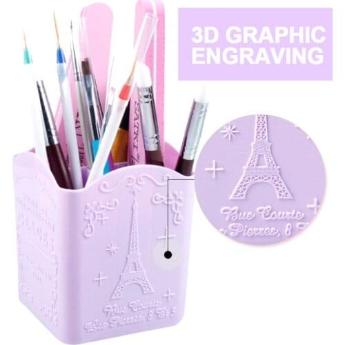 4 Grids Makeup Brush Holder Empty Plastic Nail Pen Box Storage Organizer 4 Compartments Container Pink Purple Blue for Nail Tool