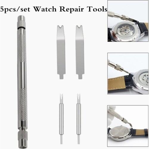 5pcs/set Double Ended DIY Professional Metal Replaceable Watch Band Spring Case Opener Watch Repair Tools