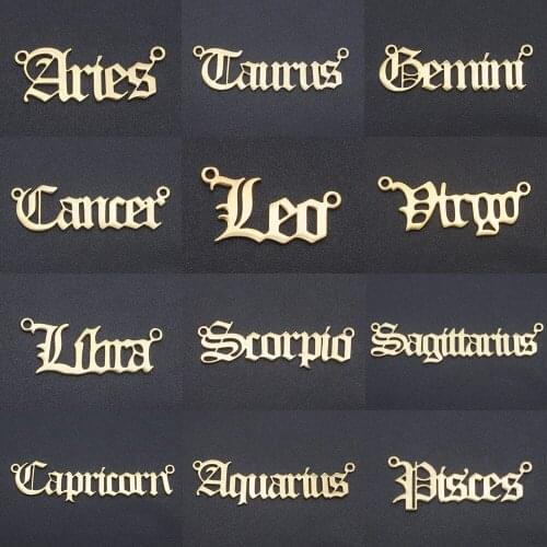 5pcs/lot 100% Stainless Steel Gold Zodiac Letter Name diy Making Pendant Charms Wholesale 12 Star Signs Fashion Necklaces Charm