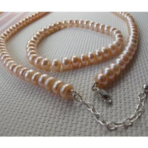 8-9mm Peach Freshwater Pearl 925 Sterling Silver Bracelet and Necklace Set