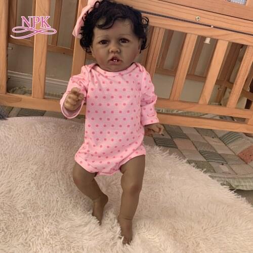 NPK 55CM saskia African newborn doll lifelike baby American doll soft touch cuddly baby collectible art doll Christmas Gift