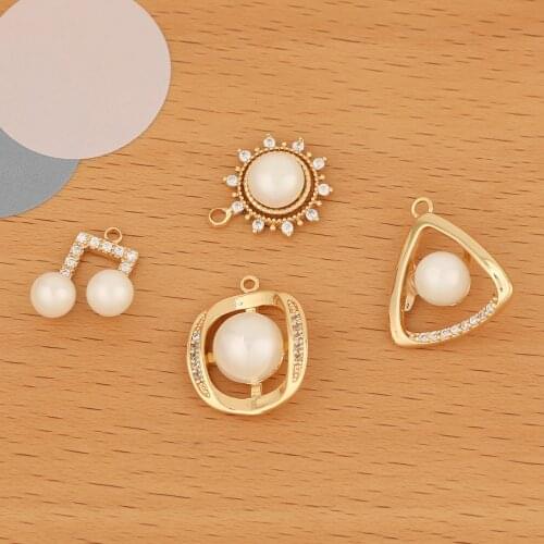HAOSAW 4Pcs Jewelry Accessories/DIY/Shinny Imitation Pearl/CZ Charms/Genuine Gold Plating/Pendant/Earrings Findings & Components