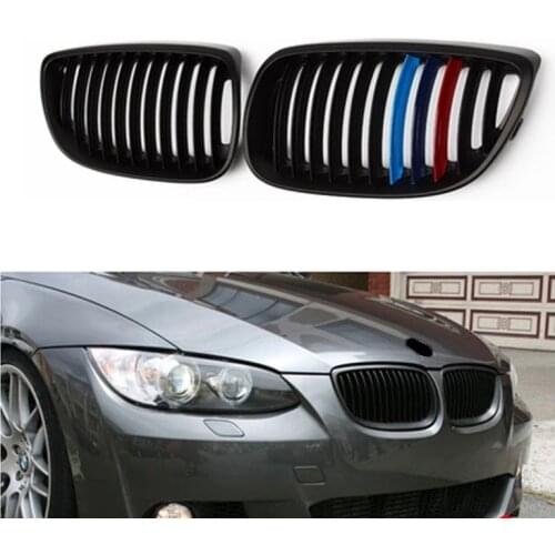 A Pair Gloss Black Car 2 Slat Line Front Kidney Grille Grills For BMW E92 E93 3-Series M3 Coupe Convertible 2006-2009