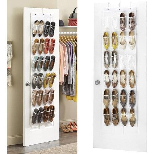 24 Grid Over Door Hanging Organizer Convenient Storage Holder Rack Closet Shoes Keeping 4 Inch Width for Each Pocket