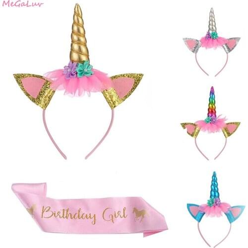 Magical Unicorn Horn Head Kid Hair Headband Flower Horn Girls Headwear Fancy Dress Cosplay Birthday Party Headwear Accessories