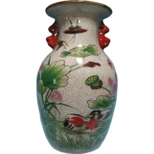 Exquisite pinkmandarin duck opera bottle antique porcelain ornaments