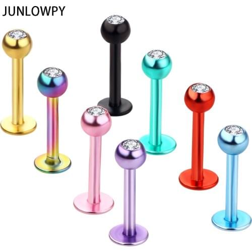 JUNLOWPY Labret Monroe Lip Ring mix 8 color 100pcs stainless steel body jewelry Anodized Piercing Tragus Helix Earring Stud