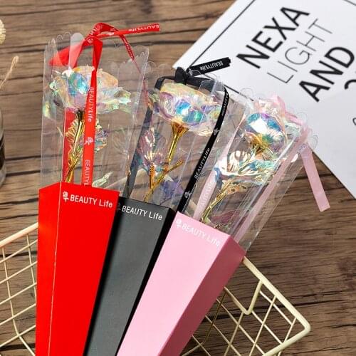 Valentines Day Creative Gift 24K Gold Foil Rose Flowers Luminous Color Torch Box Lasts Forever Love Wedding Decor Single Rose