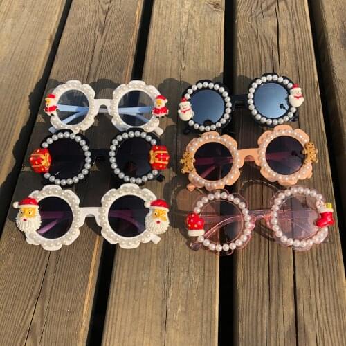 Round Cartoon Baby Sunglasses Pearl Handmade Colorful Kids Eyewear Cool Summer Shades UV400 Party Eyeglass Christmas Sun Glasses