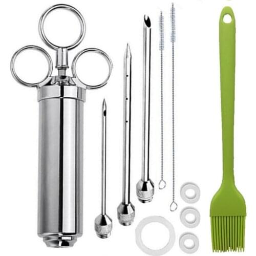 2-oz Stainless Steel Cooking Syringe Injection With 2-5 Needles Grill Marinade Seasoning Injector Turkey Meat Injectors Bbq Tool