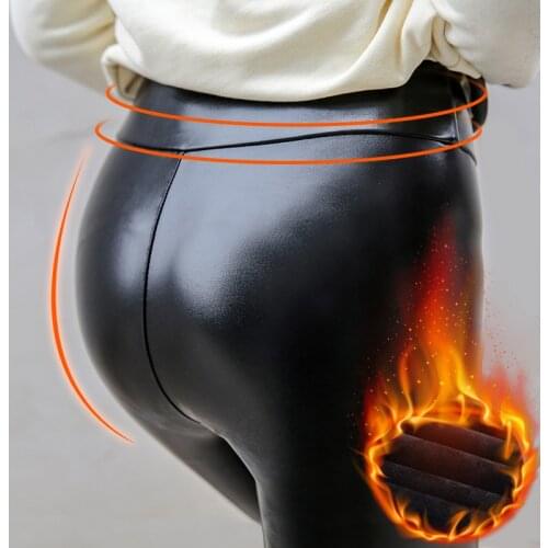 S-5XL Plus Size Winter Leather Leggings Women Thick Velvet Warm Legging High Waist Leggings Black Leather Pants Women
