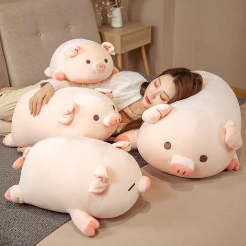 40/50/60/80cm Squishy Pig Stuffed Doll Lying Plush Piggy Toy White Pig Pillow Cushion Animals Soft Plushie Kids Comforting Gift