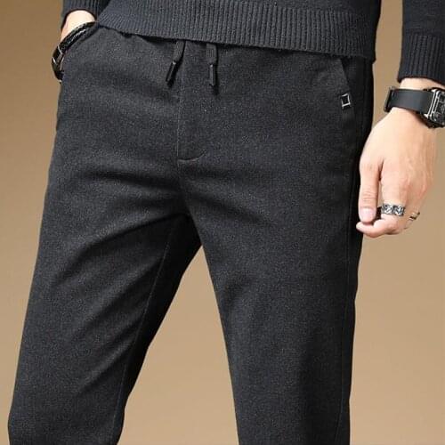 2020 new autumn and winter Casual Pants Men Striped Micro Elastic Straight Trousers Plus Size 38