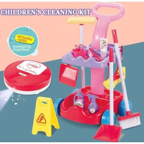 2021 New Childrens Play House Cleaning Girl Cleaning Sweeping Mop Automatic Sweeper Baby Tool Vocal And Light Set Toy