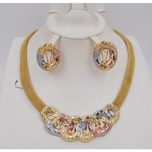 NEW style High Quality Ltaly 750 Gold color Jewelry Set For Women african beads jewlery fashion necklace set earring jewelry