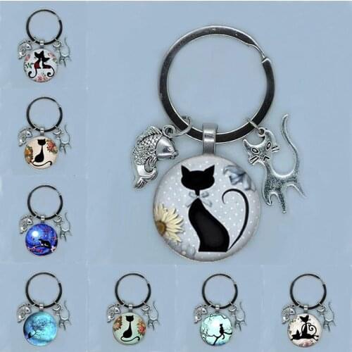 Very Cute Cat Photo Key Ring Glass Dome Animal DIY25mm Handmade Cat Cute Key Ring Pendant Jewelry Fashion Accessory Gift