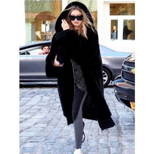 Imitation Rex Rabbit Hair Coats Winter Women Warm Thick Loose Hooded Faux Fur Parkas Solid Colors Big Pocket Leisure Outwears