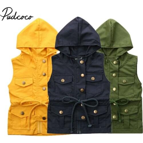 Pudcoco Winter Infant Kids Baby Girls Boys Fashion Vest Hooded Jacket Coat Tops Outerwear Hoodies 1-6 Years Waistcoats Worker