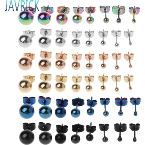 8Pcs Tiny 2-8mm Stainless Steel Round Ball Bead Charm Elegant Stud Earrings Set JUL3