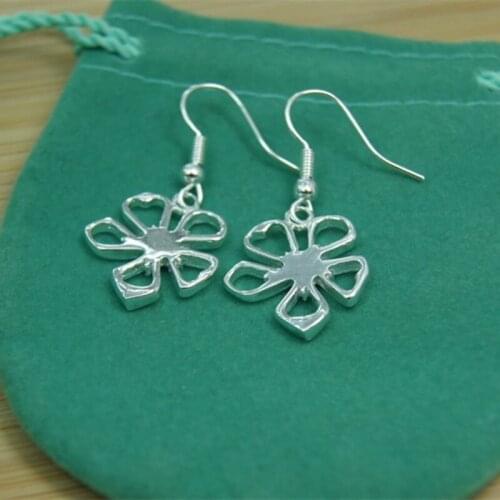 Wholesale New Fashion 925 Sterling Silver Flowers Earrings Glossy For Women Christmas Gifts Charm Jewelry