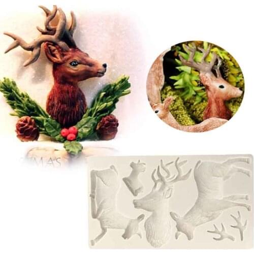 Elk Deer Head Antlers Cake Silicone Baking Mold Christmas Cake Decorating Fondant Molds Chocolate Candy Gumpaste Moulds