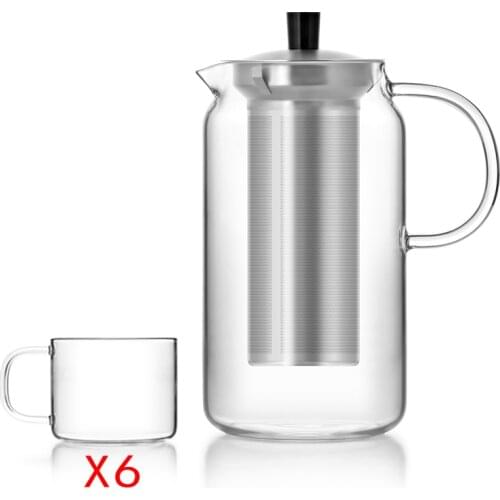 Super Large Borosilicate Glass Teapot with Infuser 1200ml & 6 Pieces Glass Cups,Heat Resistant Glass Drink Bottle