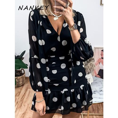 NANKEY Draped Dot Summer Spring Dress New Pleated Tight Fitting Street Dresses Ladies Fashion Temperament Elegant DressFor Women