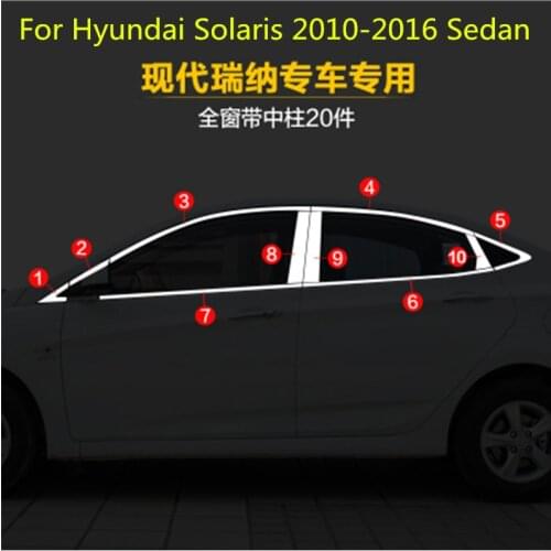 High-quality Car styling stainless steel Strips Car Window Trim Decoration Accessories For Hyundai Solaris 2010-2016 Sedan