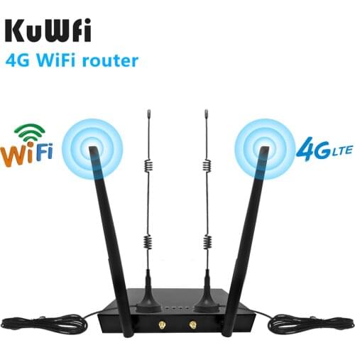 KuWFi 4G LTE SIM Card WiFi Router 150Mbps CAT4 Industrial Wireless Coverage WAN LAN Port Up to 32 Wifi users 4 External Antennas