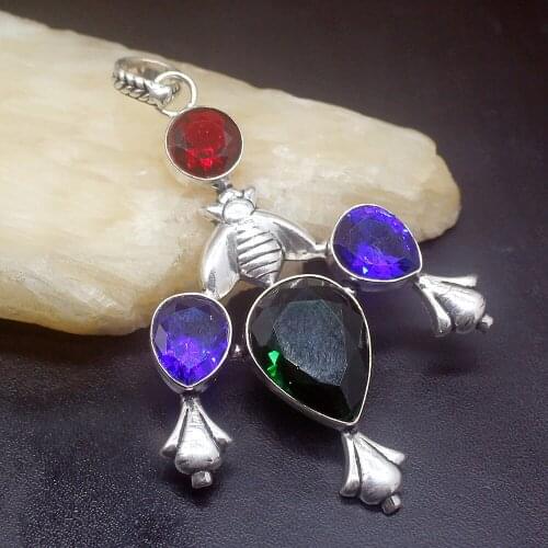 Gemstonefactory Jewelry Big Promotion 925 Silver Multi Stone Topaz Garnet Charm Women Ladies Mom Gifts Necklace Pendant 0402