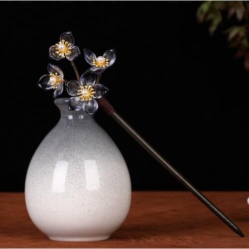 Chinese Classical Handmade Hairpin Pearl Flower Headdress Women Wooden Hair Sticks Ancient Costume Accessories DL