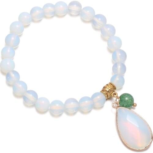 Women Fashion White Opal Moon Stone Bracelet Stretch Cord Elastic Natural Gem Stone Jewelry Gifts Healing Bangle Bracelets
