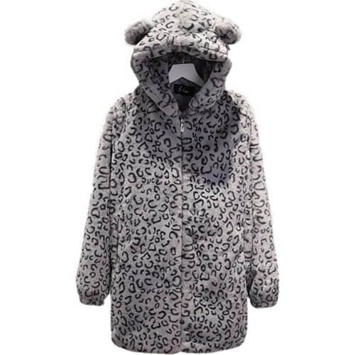 Women Winter New Thick Loose Mid-Length Leopard Print Fur Coat Ladies Fashion Sofe Plus Size With Cap Keep Warm Plush coat ZY77