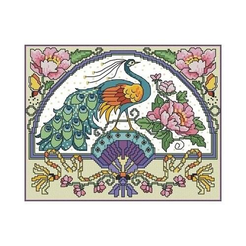 Magazine peacock fan Cross Stitch Kit Package Greeting Needlework Counted Cross-Stitching Kits New Style