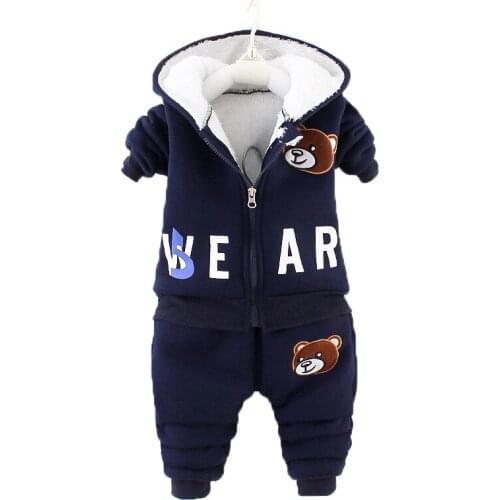 1-4Year Winter Warm Kids Clothing Set Cartoon Bear Thick Plus Velvet Suit For Boys And Girls Toddler Childrren Christmas Present