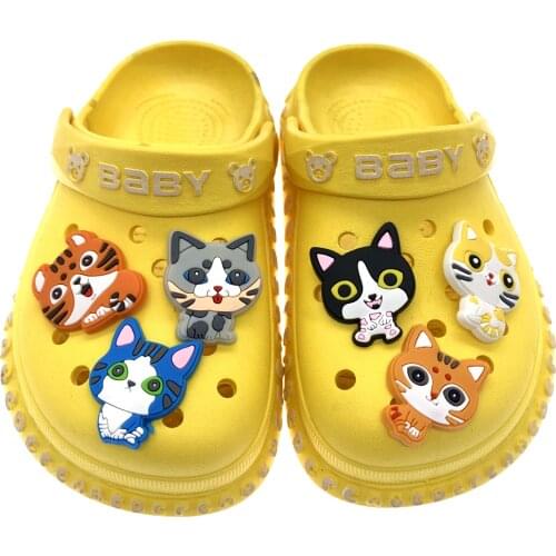 10PCS/Set Animal Cat Icon Shoes Charms Cartoon Lovely Croc Decoration Buckle Silicone Accessories For Kids X-mas Gifts