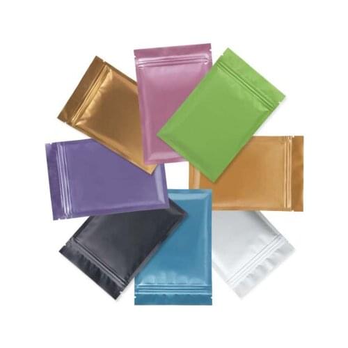 100pcs 9 Colors Glossy Aluminum Foil Ziplock Bag Flat Bottom Shiny Foil Packaging Bag Sample Powder Gift Bags