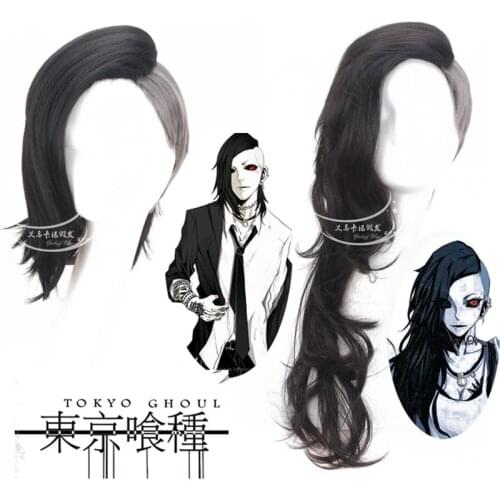 2019 Hot Anime Tokyo Ghoul Uta Cosplay Wig Fashion Men and Women Black Silver Grey Anime Hair Full Wig Long Curly Hair Halloween