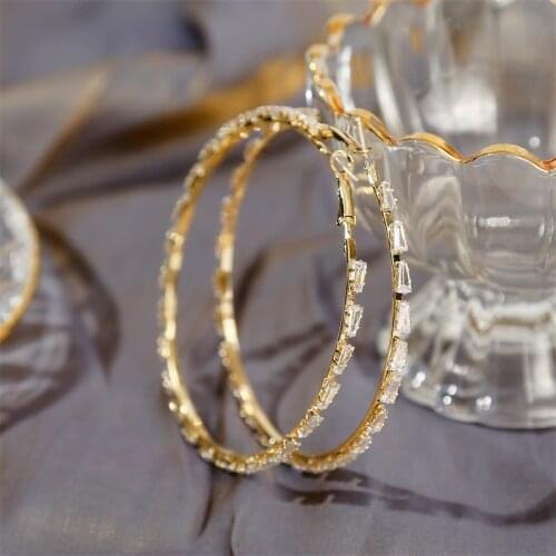 2020 Trendy Geometric Round Rhinestone Big Earrings For Women Korean Luxury Gold Large Crystal Earring Party Jewelry Gifts