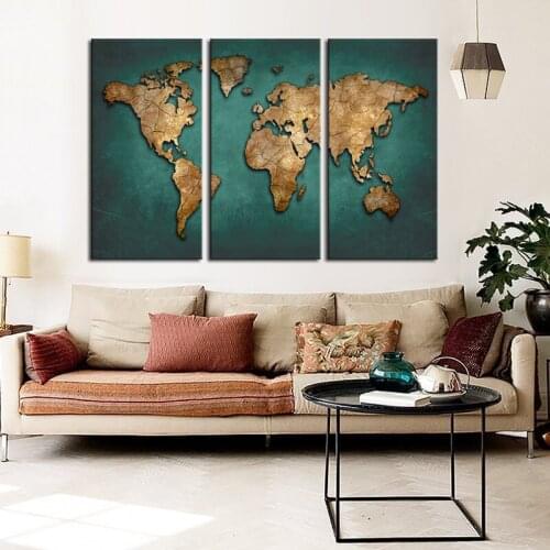 3 Panel Canvas Poster World Map Painting Decorative Wall Pictures Prints on Canvas Modern Wall Paintings Home Office Decor