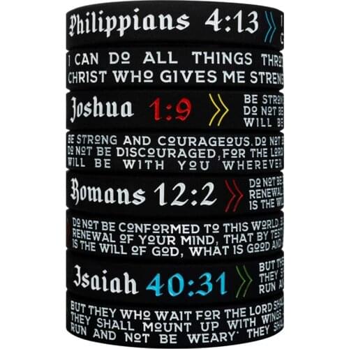 300pcs Philippians Joshua Romans Isaiah Religious Scriptures Silicone Wristbands Bracelets Free Shipping by DHL