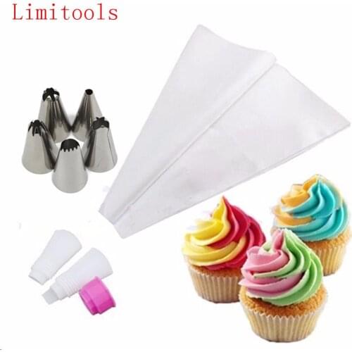 5Pcs/Set Russian Double Two Color Cake Dessert Decorators Icing Piping Bag Cream Pastry With Nozzles Converter Topper DIY Baking